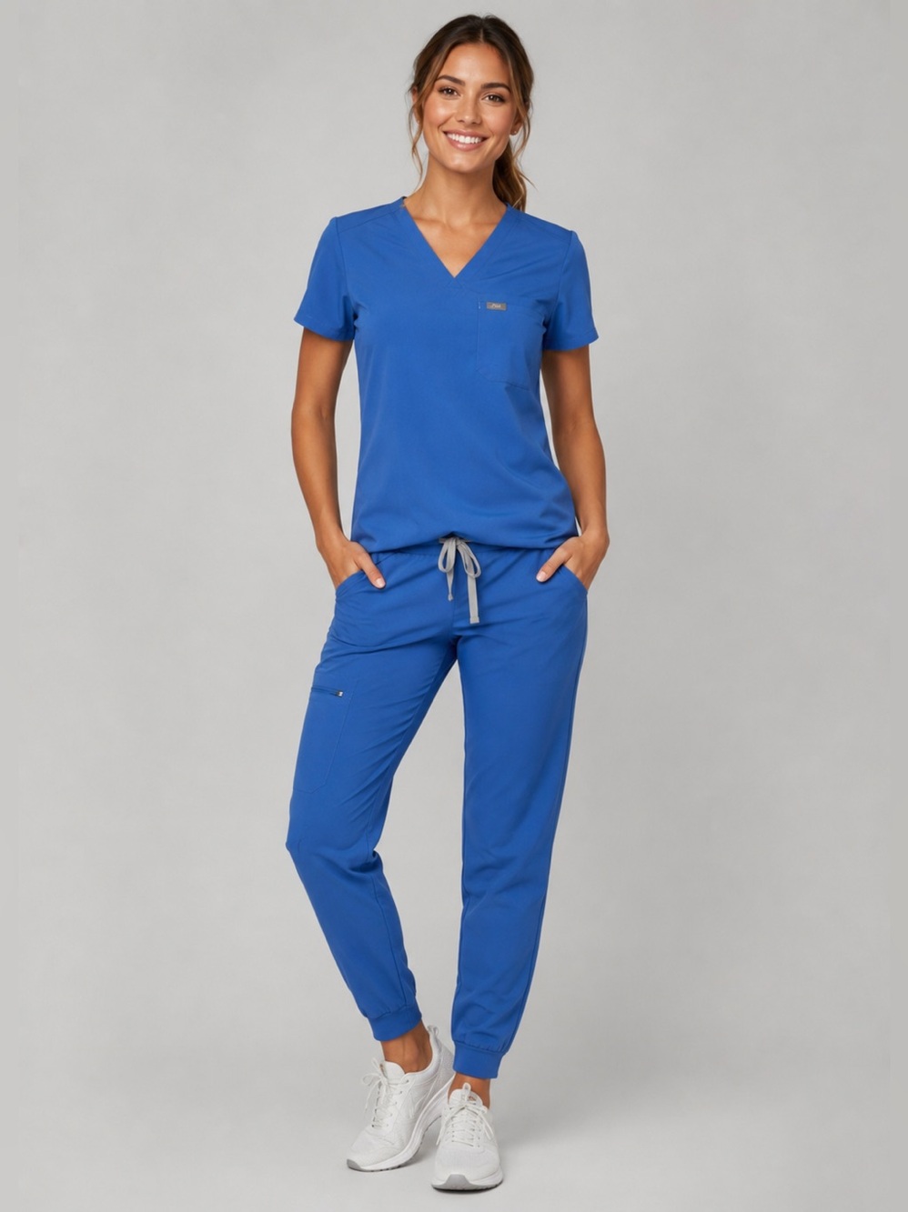 FIGS Technical Collection V-Neck Scrub Set Top & Jogger in Light Blue XS